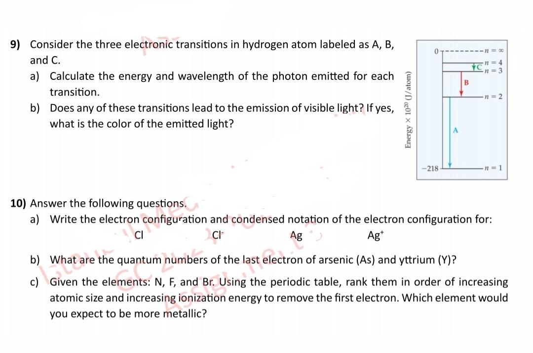 Solved 9) Consider the three electronic transitions in | Chegg.com