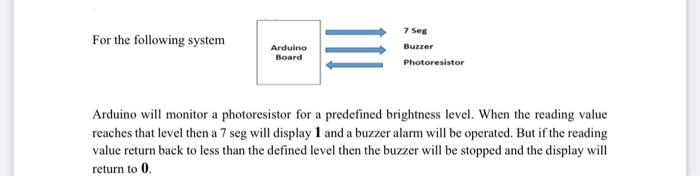Solved For the following system Arduino will monitor a | Chegg.com