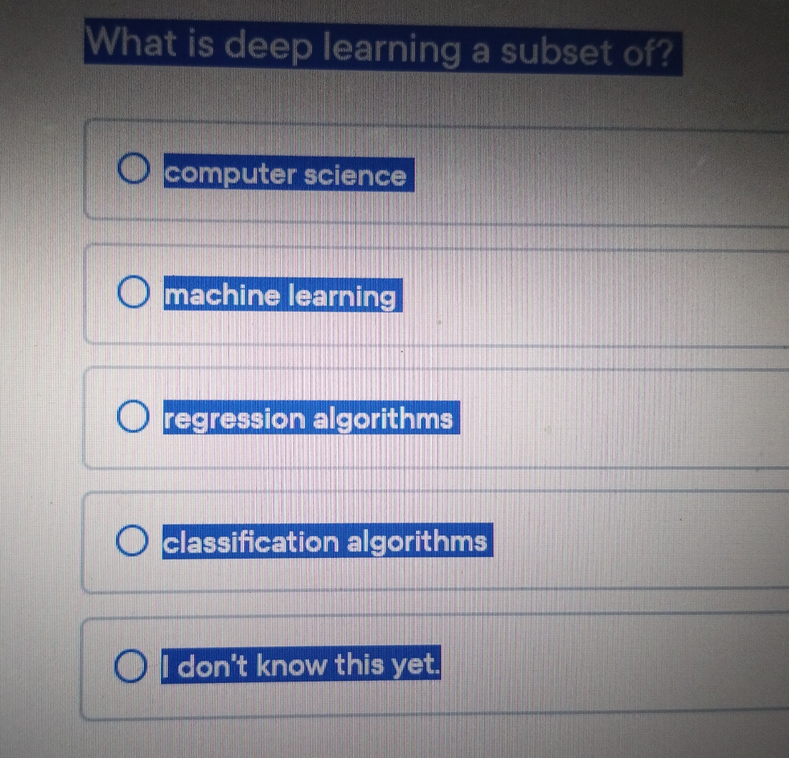 Solved What is deep learning a subset of? | Chegg.com