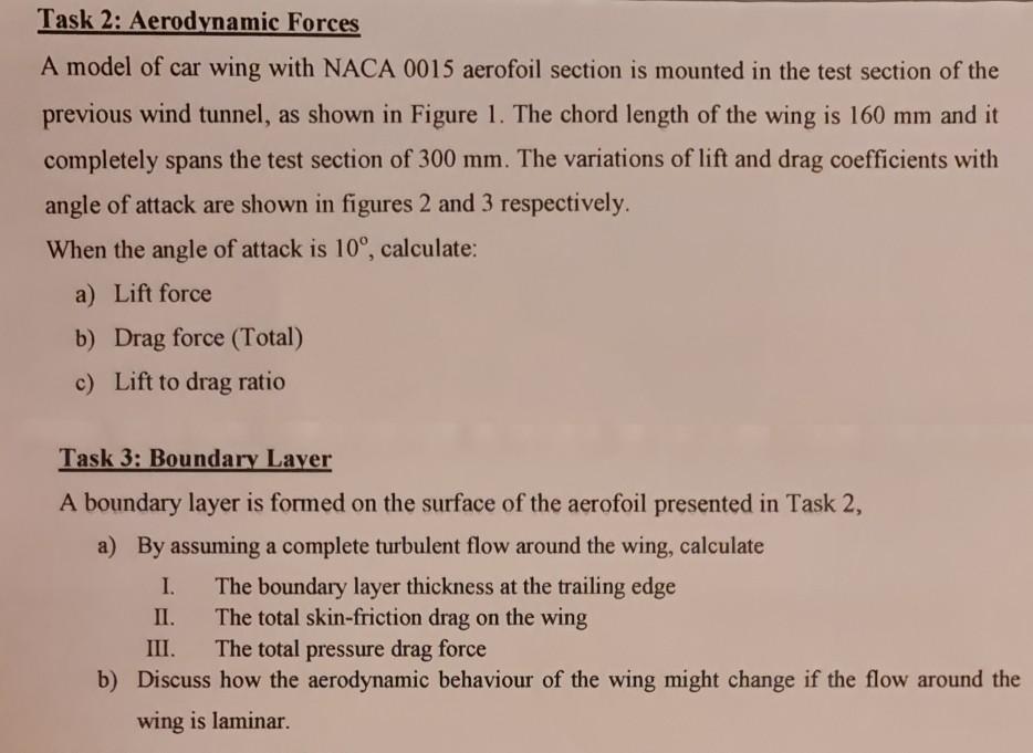 Solved Task 2: Aerodynamic Forces A model of car wing with | Chegg.com