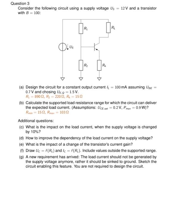 Solved Question 3 Consider The Following Circuit Using A | Chegg.com