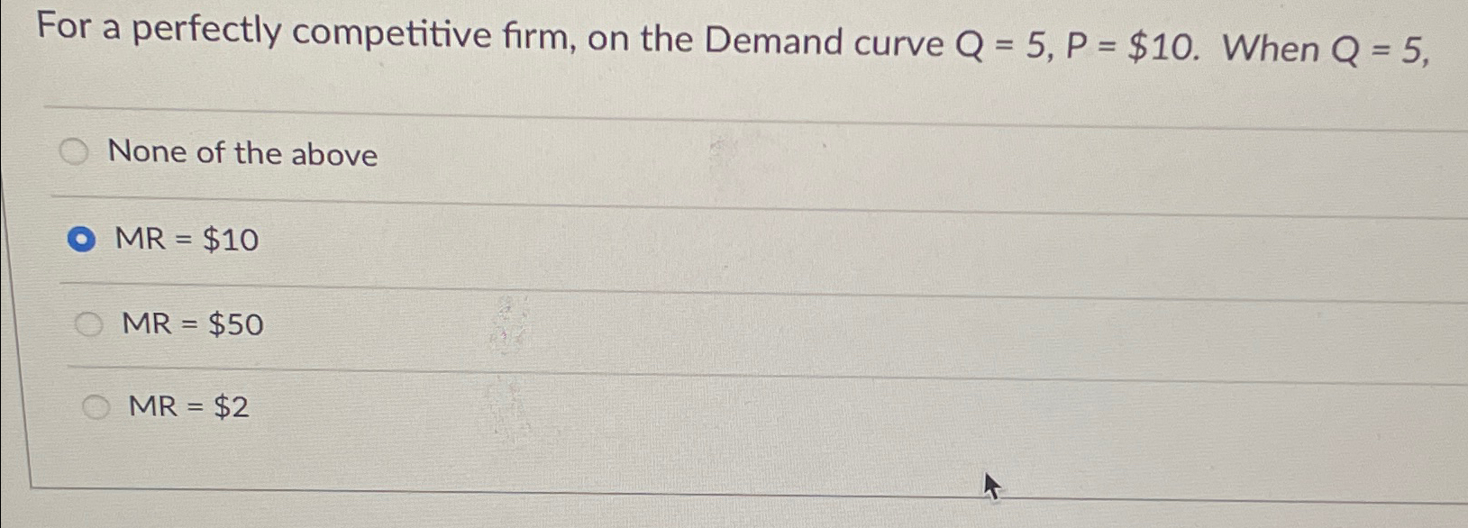 Solved For a perfectly competitive firm, on the Demand curve | Chegg.com