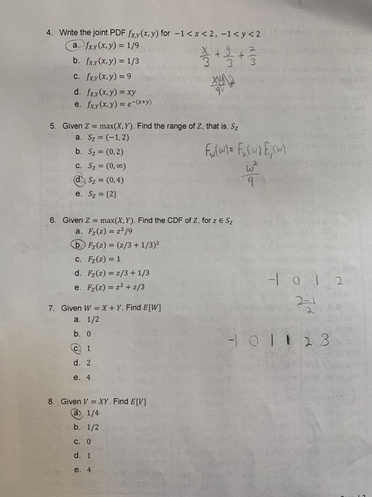 Solved V 4 Write The Joint Pdf Fx X X Y For 1 X 2 1 Y Chegg Com