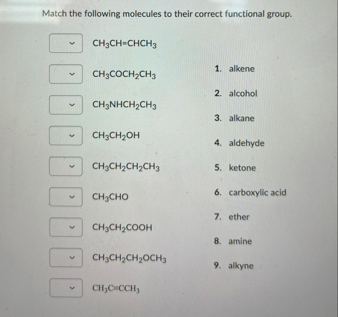 Solved Match the following molecules to their correct | Chegg.com