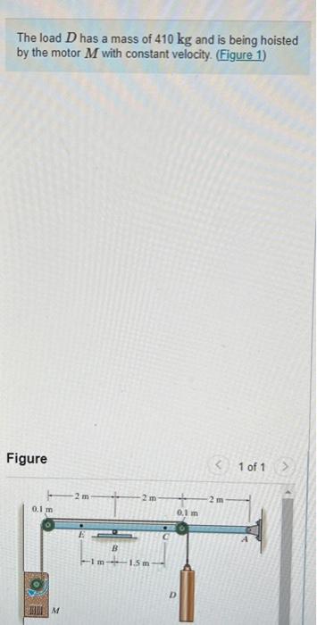 Solved The load D has a mass of 410 kg and is being hoisted | Chegg.com