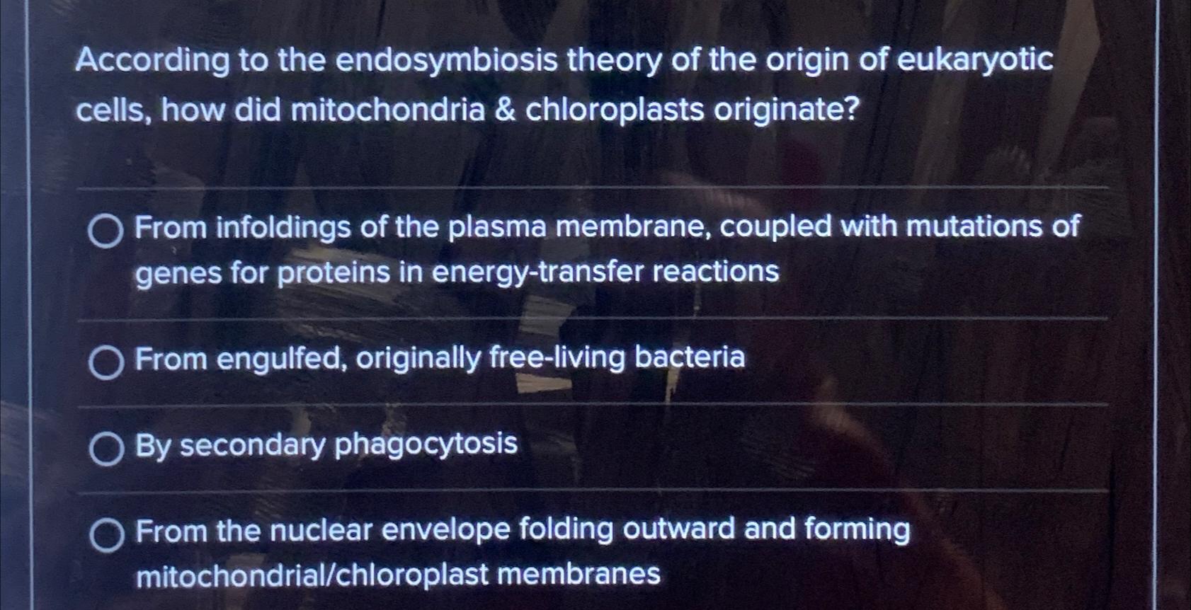 Solved According to the endosymbiosis theory of the origin | Chegg.com