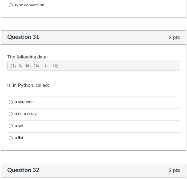 Solved type conversionQuestion 31The following | Chegg.com
