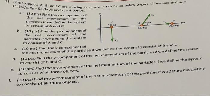 Solved 1) Three objects A, B, and C are moving as shown in | Chegg.com