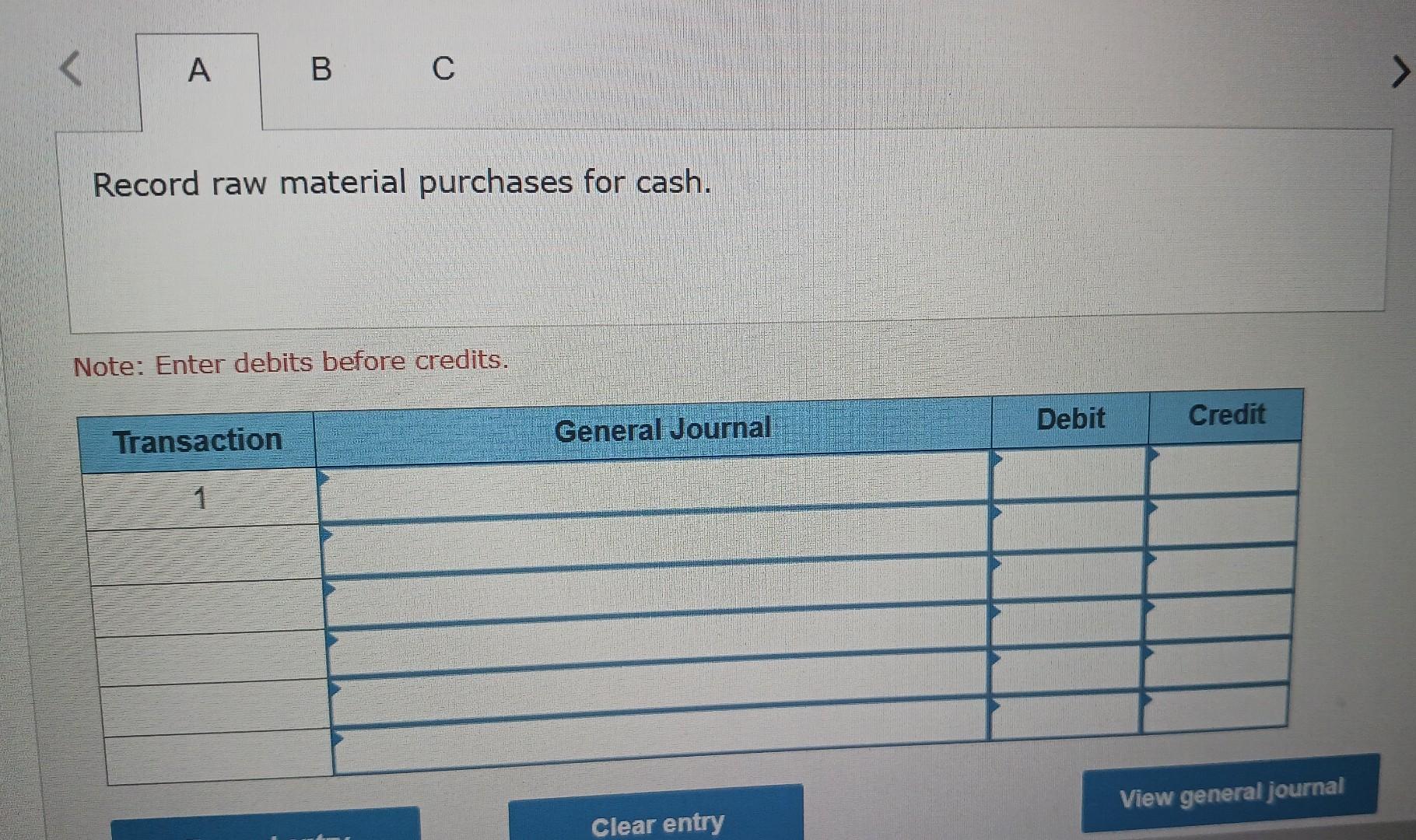 Solved 1. Raw materials purchases for cash. 2. Direct