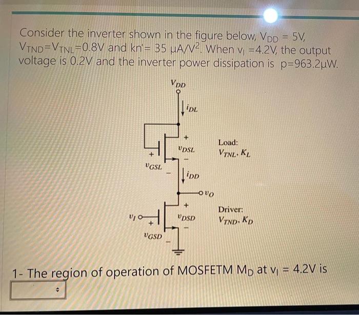 Solved Consider the inverter shown in the figure below, VDD | Chegg.com