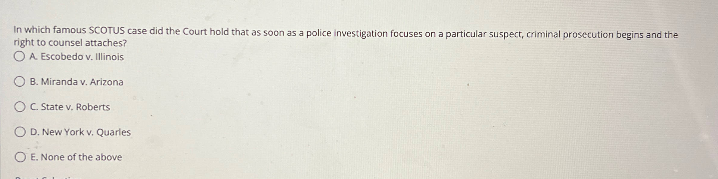 Solved In which famous SCOTUS case did the Court hold that