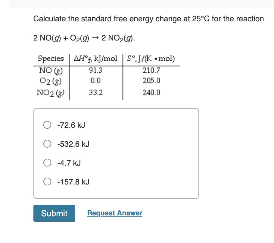 Solved Calculate the standard free energy change at 25°C | Chegg.com
