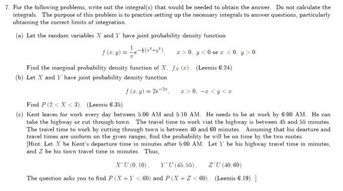 Solved 7. For the following problems, write out the | Chegg.com