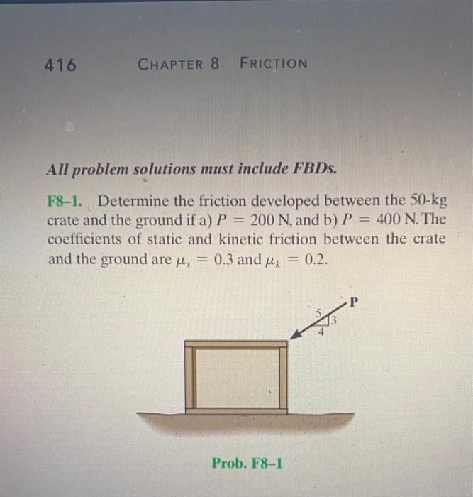 Solved 416 CHAPTER 8 FRICTION All problem solutions must | Chegg.com