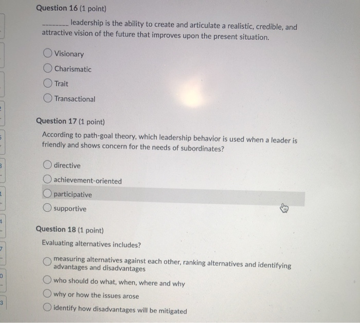 Solved Question 16 (1 point) leadership is the ability to | Chegg.com