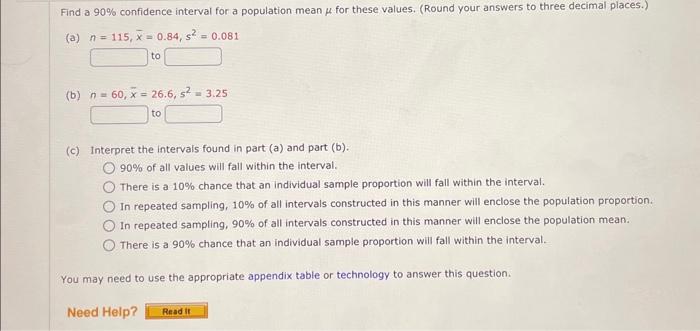 Solved Find a 90% confidence interval for a population mean | Chegg.com