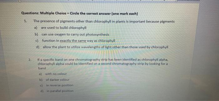 Solved - Questions: Multiple Choice - Circle the correct | Chegg.com