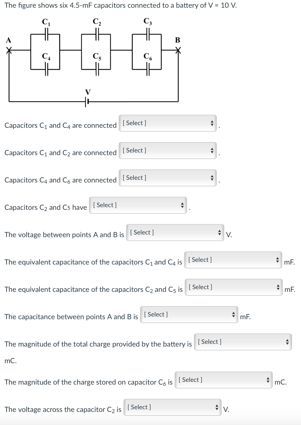 Solved The figure shows six 4.5-mF capacitors connected to a | Chegg.com