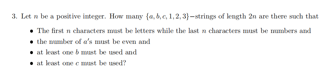Solved 3. Let n be a positive integer. How many {a, b, c, 1, | Chegg.com