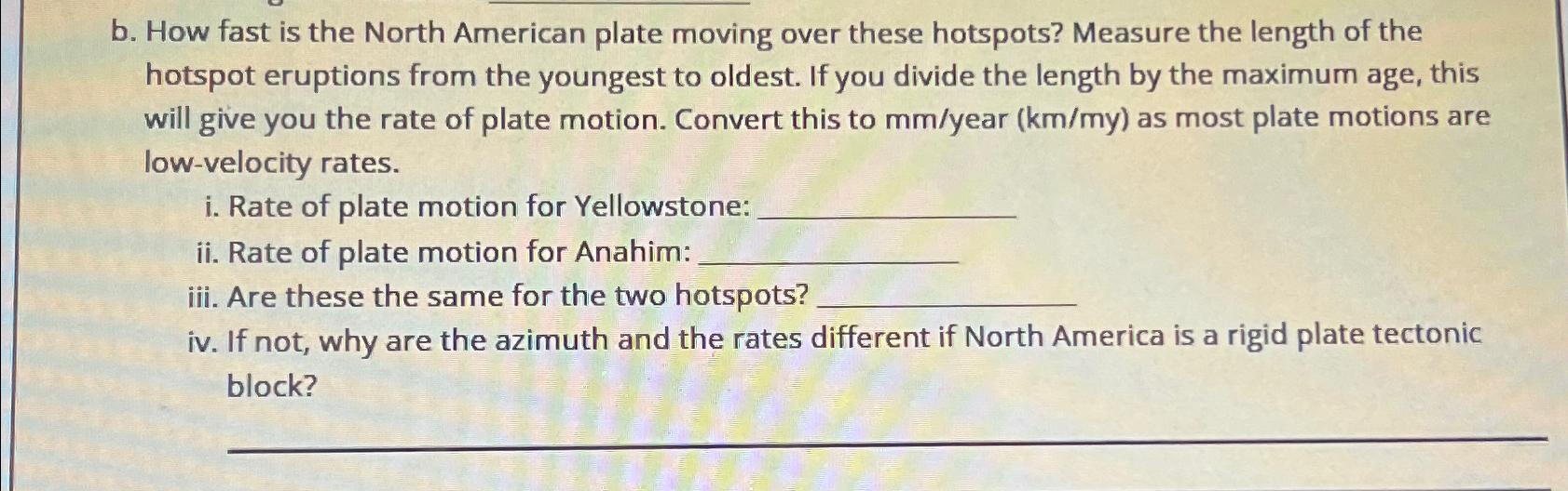Solved b. ﻿How fast is the North American plate moving over | Chegg.com