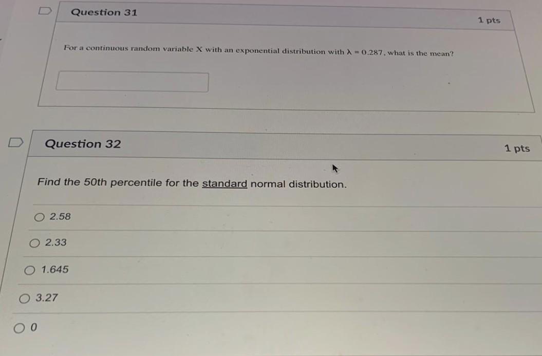 Solved Question 31 1 pts For a continuous random variable X | Chegg.com