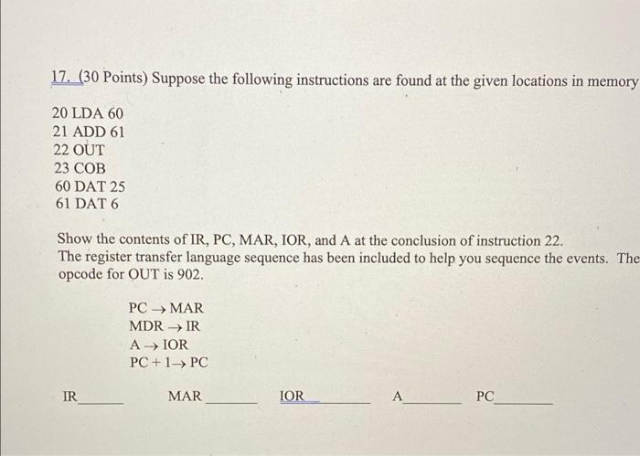 Solved 17. (30 Points) Suppose the following instructions | Chegg.com