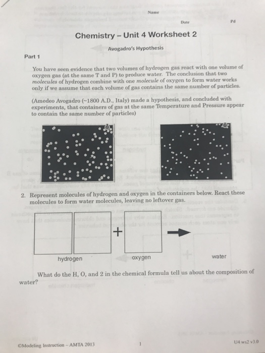 Solved Name Date Chemistry - Unit 4 Worksheet 2 Avogadro's | Chegg.com