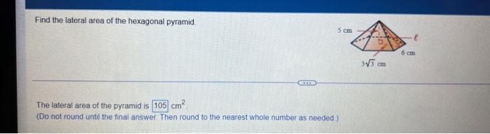 how do you find the lateral area of a hexagonal pyramid