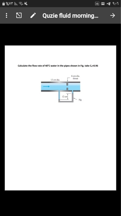 Solved %VP . 9:-1 Quzie fluid morning... Calculate the flow | Chegg.com