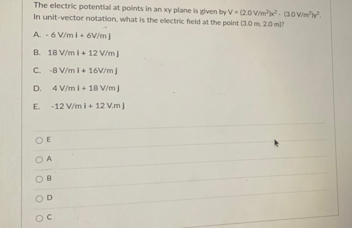 Solved The electric potential at points in an xy plane is | Chegg.com