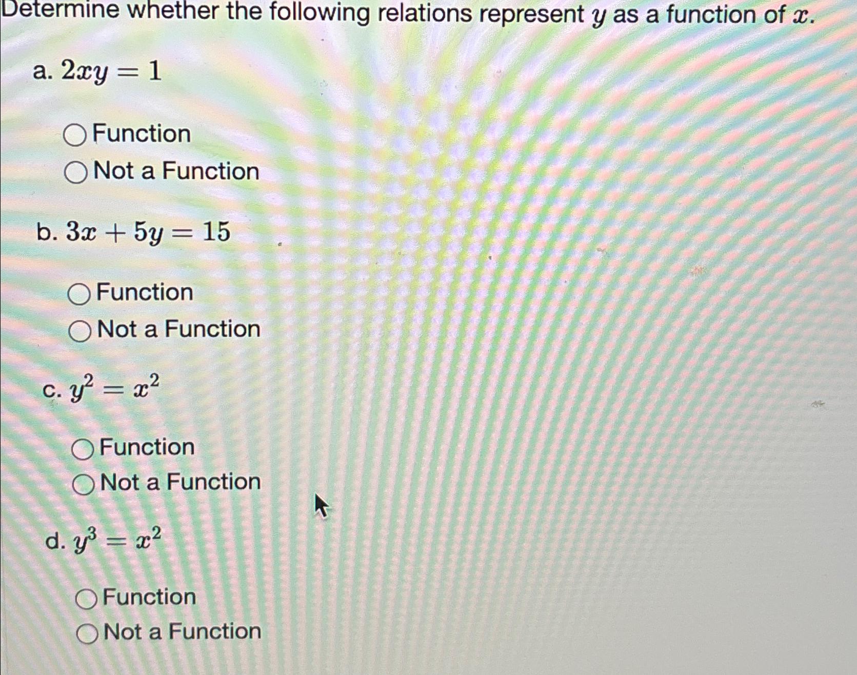 Solved Determine Whether The Following Relations Represent Y 2455