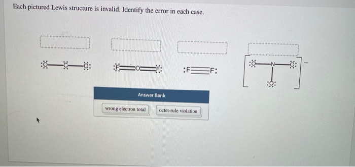 Solved Each pictured Lewis structure is invalid. Identify | Chegg.com