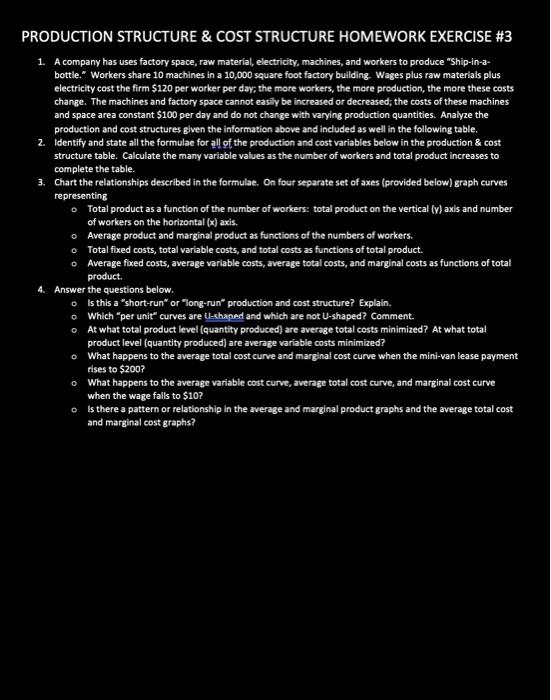 Solved PRODUCTION STRUCTURE & COST STRUCTURE HOMEWORK | Chegg.com