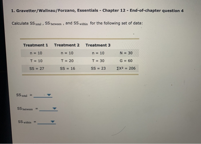 Solved 1. Gravetter/Wallnau/Forzano, Essentials - Chapter 12 | Chegg.com