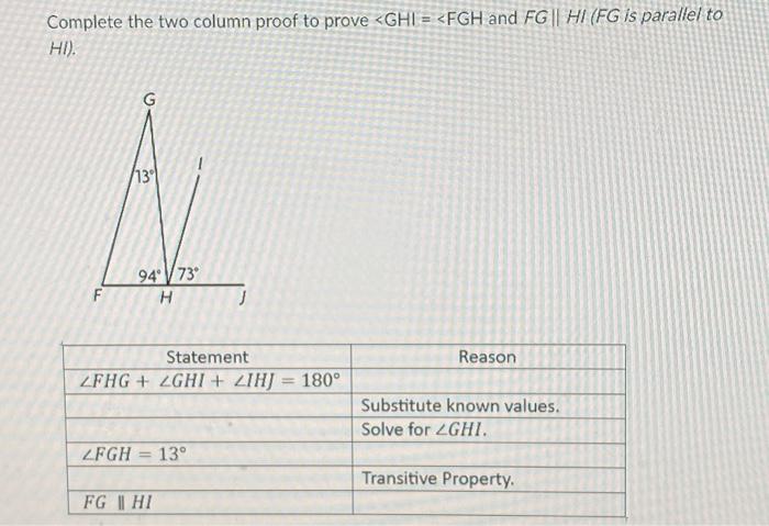 Solved Complete The Two Column Proof To Prove Chegg Com   Image