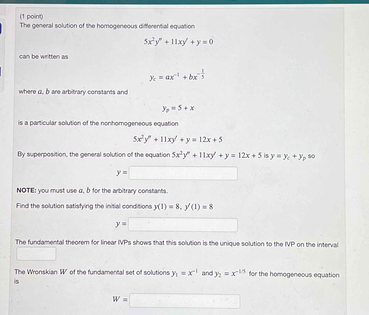 Solved (1 ﻿point)The general solution of the homogeneous | Chegg.com