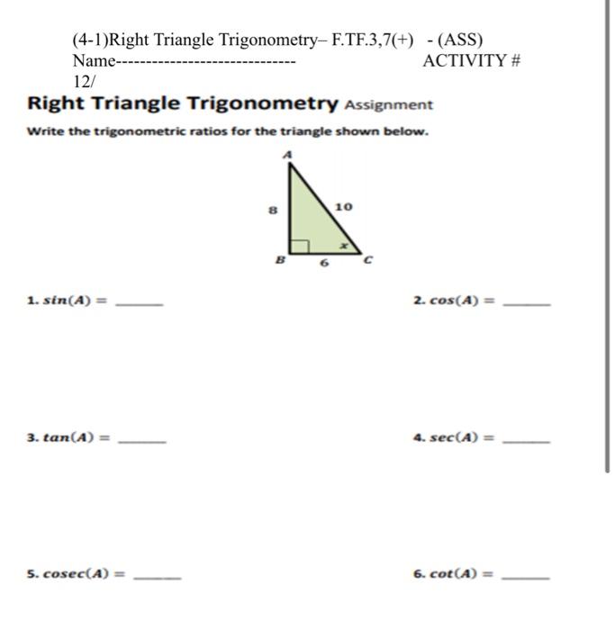 Right triangle trigonometry, Lesson (article)