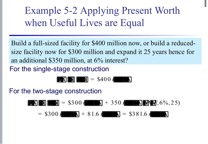 Solved Example 5-2 Applying Present Worth When Useful Lives | Chegg.com