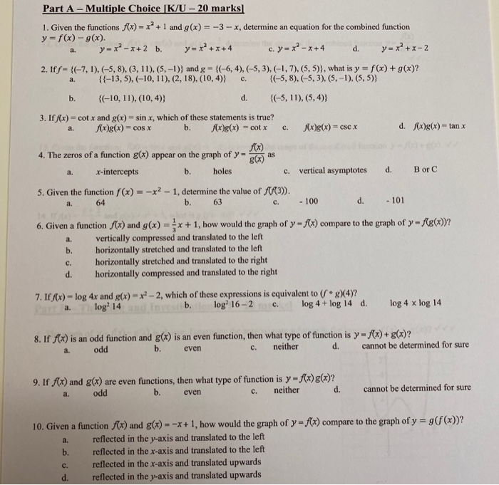 Solved A Part A Multiple Choice K U Marks 1 Give Chegg Com