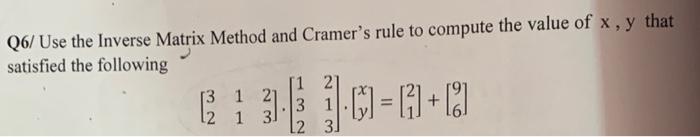 Solved Q6/ Use the Inverse Matrix Method and Cramer's rule | Chegg.com