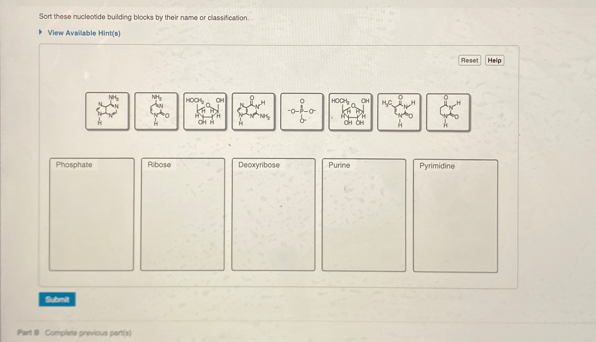 Solved Sort these nucleotide building blocks by their name