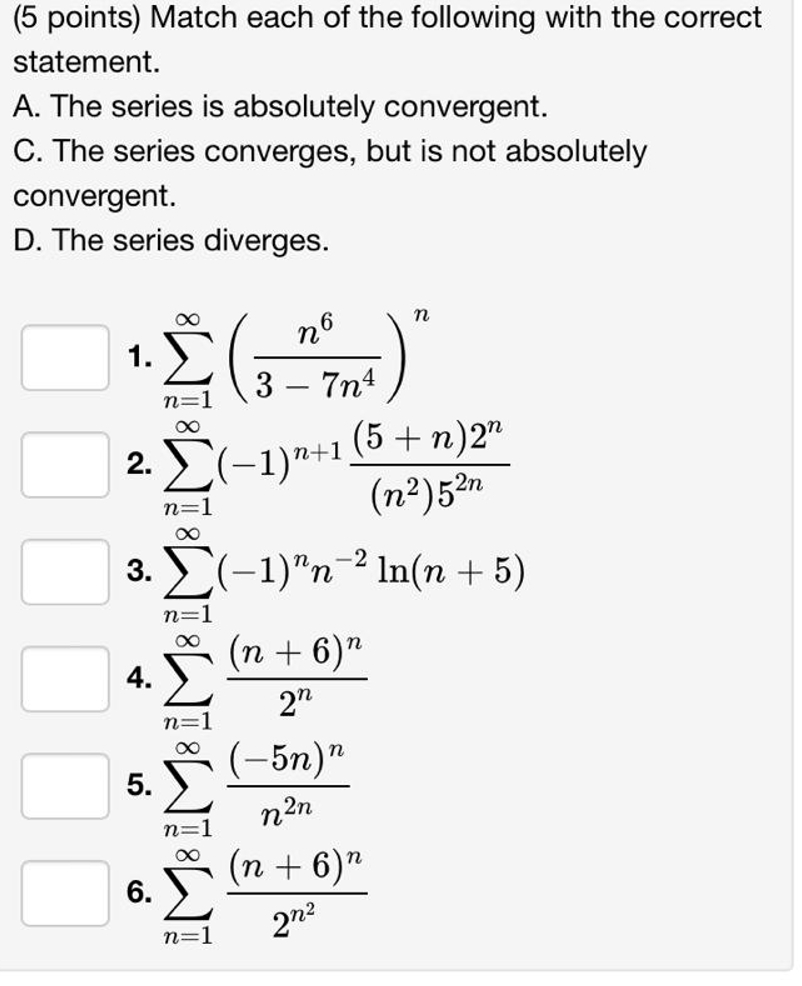 Solved (5 ﻿points) ﻿Match each of the following with the | Chegg.com