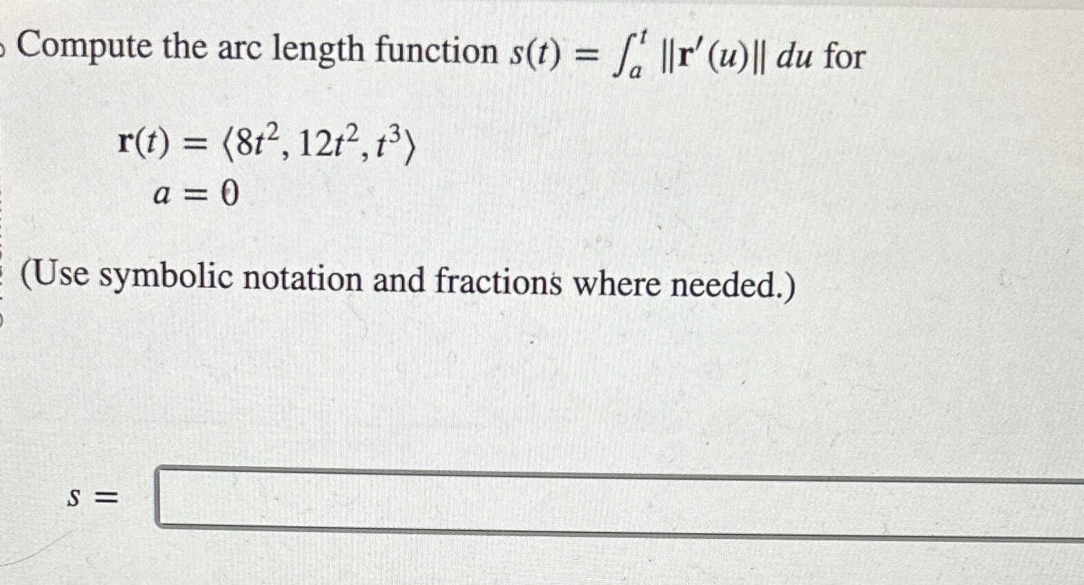 Solved compute the arc length function s t at r u du chegg