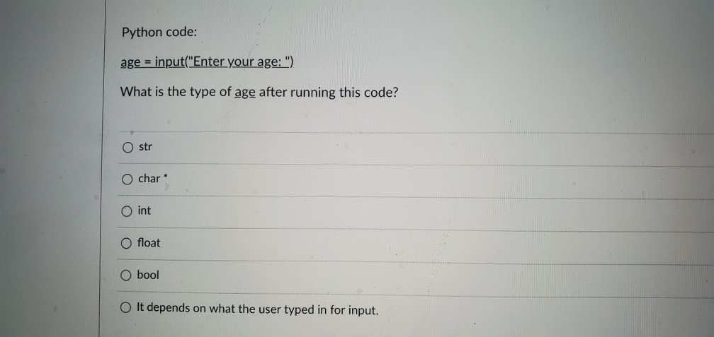 Solved Python code: age = input(