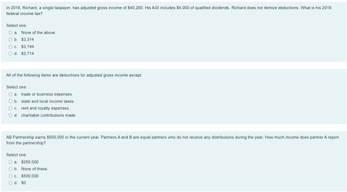 Solved In 2018 Richard a single taxpayer has adjusted Chegg