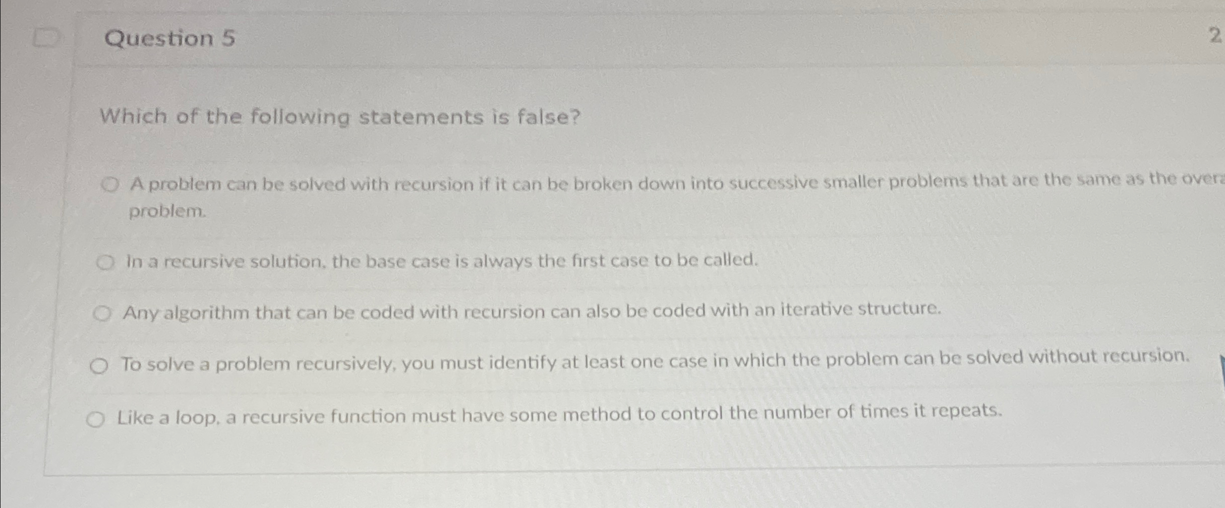 Solved Question 5Which of the following statements is | Chegg.com