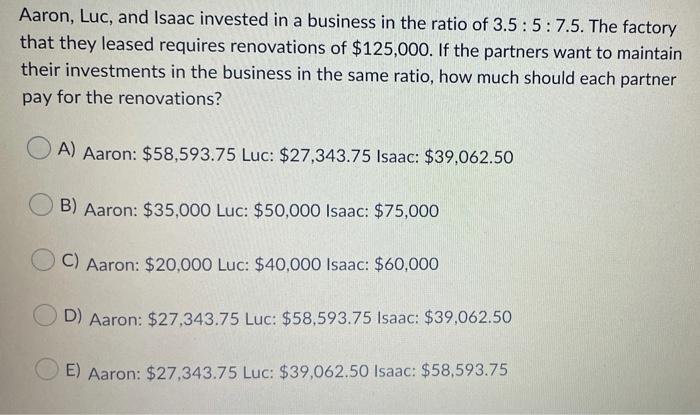 Solved Aaron Luc And Isaac Invested In A Business In The Chegg