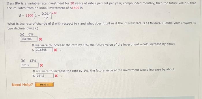 Solved If An IRA Is A Variable-rate Investment For 20 Years | Chegg.com