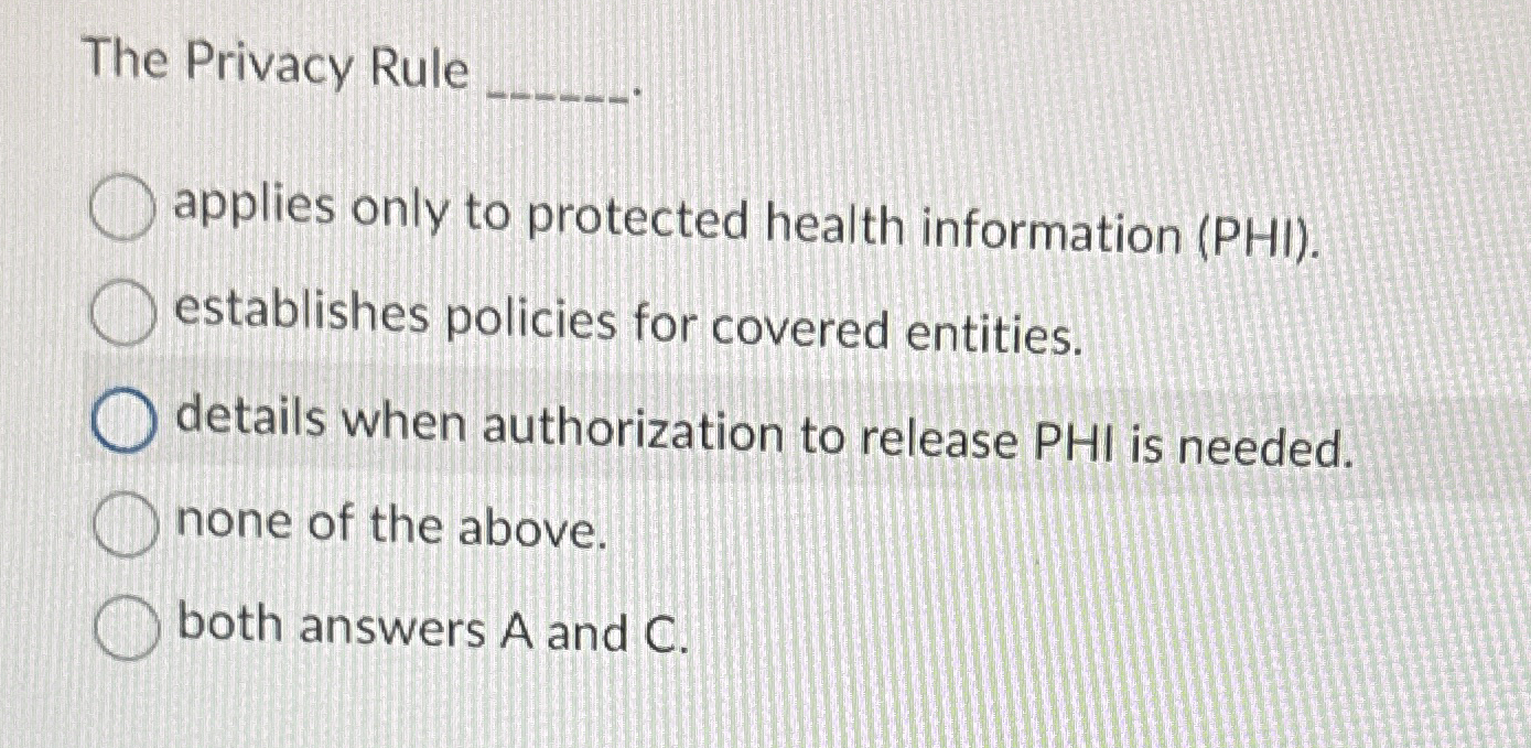 Solved The Privacy Rule q,applies only to protected health | Chegg.com