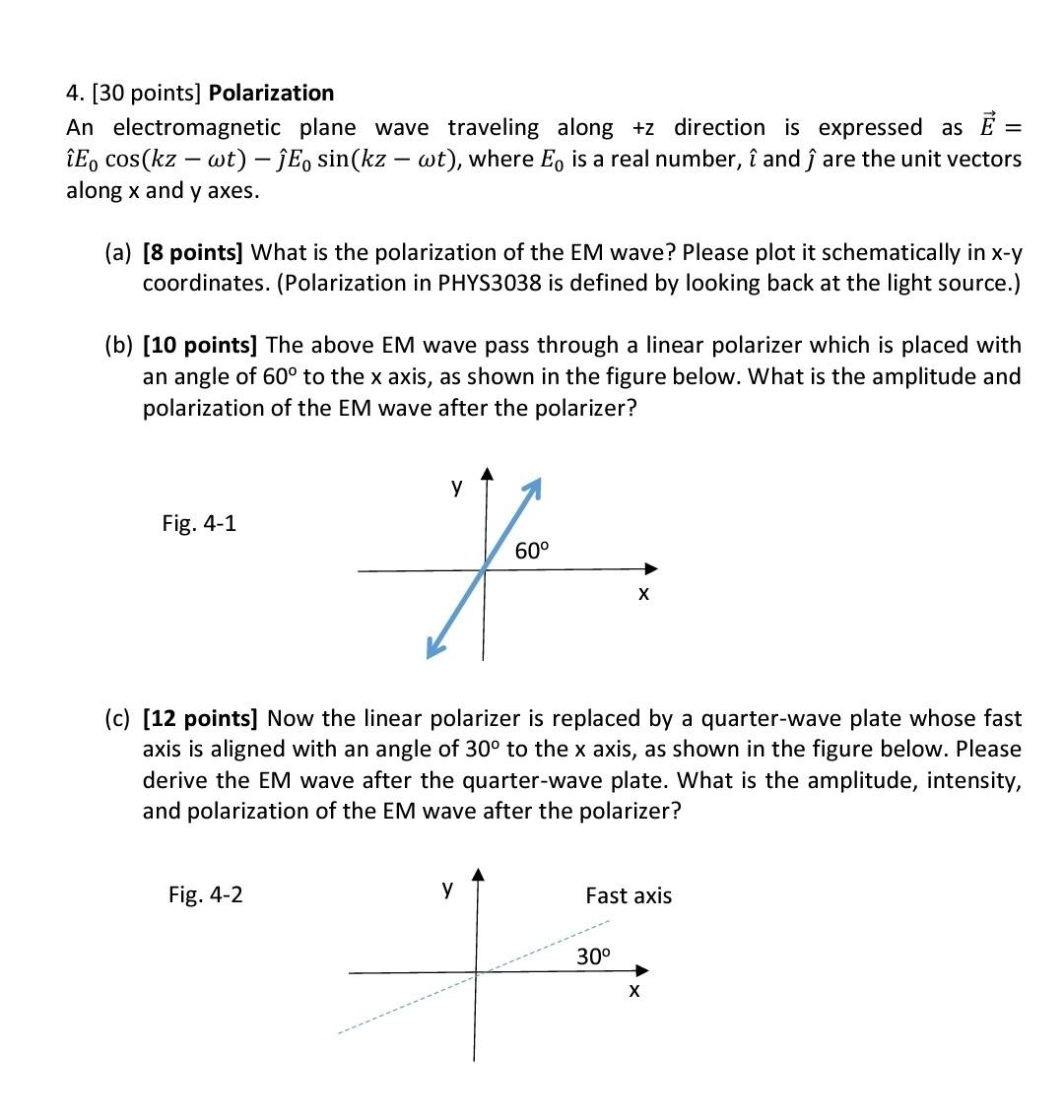 Solved 4 30 Points Polarization An Electromagnetic Pla Chegg Com